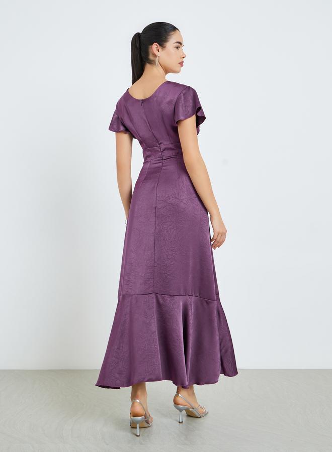 Styli Women Purple Ruffled Hem Wrap Maxi Dress - Image 4